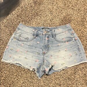 Floral Print Light Wash Denim Shorts